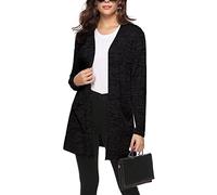Irevial Leichte Strickjacke Damen Lang Cardigan Dünne Langarm Offene Strickmantel für Frühling und Sommer Schwarz S