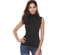 Irevial Rollkragenshirt Damen Ärmellos Stretch Rollkragenpullover | Weich Rollkragen, Leicht Dünn Unterziehrolli, Stehkragen, Basic Einfarbig Shirt, Casual, Freizeit, Arbeiten