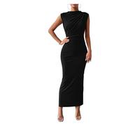 IRGVJIFR Ärmellose Kleider Damen Plus Size Elegantes, gerüschtes, figurbetontes Kleid Euro Sexy Ärmellos Layering Dehnbarer Mantel Innen Party Outfit Basic Für die Frau(Black,M)