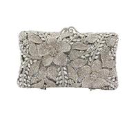 IRGVJIFR Blumen Abendtasche Damen Abendtaschen Gold/Silber Kette Schulter Handtaschen Steine Tageskupplungen Diamanten Metall Clutch(Silver)