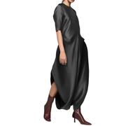 IRGVJIFR Damen Jumpsuit Sommer Damen Satin Jumpsuit Elegant Rundhals Halbarm Locker Vintage Lässig Mode Glänzende Seide Strampler for(Black,4XL)