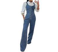 IRGVJIFR Jeans Jumpsuits Einfarbiger Retro-Denim-Overall mit U-Ausschnitt und Knopf, schlanker, figurbetonter Strampler, ärmelloser Playsuit-Overall Für Reisen(M)