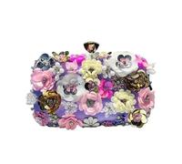 IRGVJIFR Perlen Abendtasche 3D-Perlen-Blumen-Abendtasche, elegante Box-Clutch-Geldbörse, Damen-Hochzeitshandtaschen for Party-Abschlussball(PURPLE)