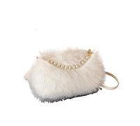 IRGVJIFR Plüsch Taschen Flauschige Winter-Schultertaschen, Damen-Umhängetaschen mit Perlenhenkeln, kleine Damenhandtaschen, Geldbörsen(White)