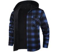 Iris Sprite Hemdjacke Herren Kapuze Kariert Wattiert Jacke Holzfällerhemd Herren Hemden Frühling und Herbst Thermohemd, Blau - 2, L