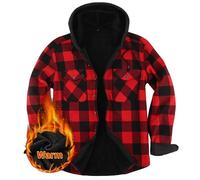 Iris Sprite Hemdjacke Herren Kapuze Kariert Wattiert Jacke Holzfällerhemd Herren Hemden Frühling und Herbst Thermohemd Herren (Rot, XL)