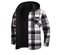 Iris Sprite Kariertes Herrenhemd, gepolstert, warm gefüttert, kariert, lässig, kariert, mit Tasche, Herren-Kapuzenjacke, schwarz/weiß, XL