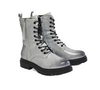 irisaa Damen Combat Boots, Schnürstiefel mit Reißverschluss, warme Winter Stiefeletten, rutschfeste Profilsohle, Größe:36, STF Farbe:Silber