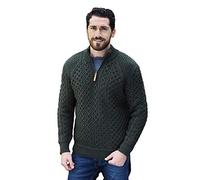 Irish Aran Knit Mens Supersoft Half Zip Sweater Green Colour