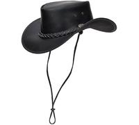 Ironbark Lederhut - formstabil und knautschbar, verstellbarer Kinnriemen, Schweißband - Outback/Western Hut für Damen & Herren - Braun/Schwarz - S-XL (DE/NL/SE/PL, Alphanumerisch, XL, Schwarz)