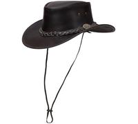 Ironbark Lederhut - formstabil und knautschbar, verstellbarer Kinnriemen, Schweißband - Outback/Western Hut für Damen & Herren - Braun/Schwarz - S-XL (DE/NL/SE/PL, Alphanumerisch, M, Braun)