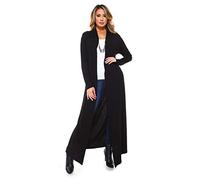 Isaac Liev Maxi-Strickjacke für Damen, lässig, lang, fließend, vorne offen, bodenlang, drapiert, leicht, Staubwedel, Schwarz, XX-Large