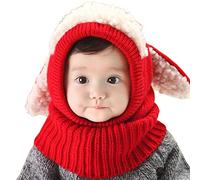 ISAKEN Baby Winter Mütze Schal Set Kinder Strickmütze Baby Wintermütze Schalmütze Plüsch Ohrenklappen Hüte Winter Warme Kapuzen Schal Set für Jungen Mädchen 1-4 Jahre