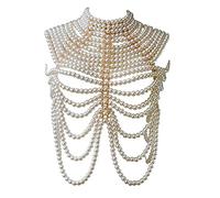 ISAKEN Frauen Körperkette Körper Schulterkette Perlen Quaste Halskette Handgemachte Schulter Körperkette BH Kette Lange Brustkette Bikini Strand Kette Körper Bauch Schmuck für Damen