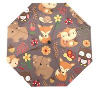 ISAOA Automatischer Faltschirm Wald niedlicher Fuchs Bär Wald Tier Reise kompakt winddicht Regenschirm