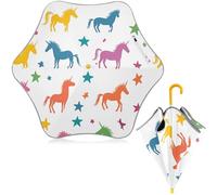 ISAOA Bunte Einhorn-Kinder-Regenschirm mit reflektierenden Streifen, automatischer Faltschirm, kompakt, Sonnenschirm mit UV-Schutz für Kleinkinder, Jungen, Mädchen