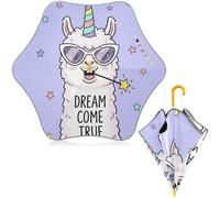 ISAOA Lama-Regenschirm mit Einhorn-Stern, für Kinder, mit reflektierenden Streifen, automatisch, zusammenklappbar, kompakt, UV-Schutz, Regenschirm für Kleinkinder, Jungen, Mädchen