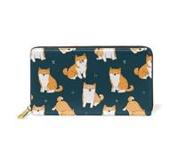 ISAOA Niedliche Shiba Inu Welpe Geldbörse aus Leder, multifunktional, mit Reißverschluss, Clutch, großes Fassungsvermögen, 19 cm, Dunkelgrün, #01, Einheitsgröße, modisch