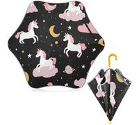 ISAOA Regenschirm mit Einhorn-, Mond- und Sternen-Muster, für Kinder, Reisen, automatisch, faltbar, kompakt, UV-Schutz, Regenschirm für Kleinkinder, Jungen, Mädchen