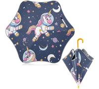 ISAOA Regenschirm mit niedlichem Einhorn-Muster und reflektierenden Streifen, automatisch, zusammenklappbar, kompakt, UV-Schutz, Regenschirm für Kleinkinder, Jungen, Mädchen