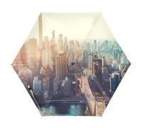 ISAOA Reise-Regenschirm, Luftansicht der Skyline von New York City, automatisches Öffnen und Schließen, tragbarer Regenschirm, starker Fiberglas-Rahmen, verstärkter Baldachin, Blau, Geblümt