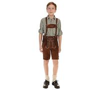 Isar-Trachten Kinder Lederhose kurz Trachtenlederhose Jungen mit Träger und Stickerei 55811 braun Gr.98