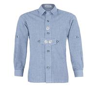 Isar-Trachten Kinder Trachtenhemd - Jungen-Hemd dekorativem Riegel und Edelweiß-Stickerei kariert zur Lederhose - Oktoberfest Kirchweih, Marine, Gr. 116