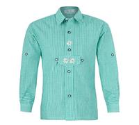 Isar-Trachten Kinder Trachtenhemd - Jungen-Hemd dekorativem Riegel und Edelweiß-Stickerei kariert zur Lederhose - Oktoberfest Kirchweih, grün, Gr. 128