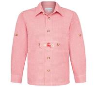 Isar-Trachten Kinder Trachtenhemd - Jungen-Hemd dekorativem Riegel und Hirsch-Stickerei kariert zur Lederhose - Oktoberfest Kirchweih, Rot, Gr. 164