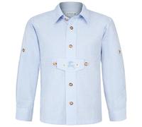 Isar-Trachten Kinder Trachtenhemd - Jungen-Hemd dekorativem Riegel und Hirsch-Stickerei kariert zur Lederhose - Oktoberfest Kirchweih, Hellblau, Gr. 86