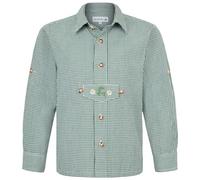 Isar-Trachten Kinder Trachtenhemd - Jungen-Hemd dekorativem Riegel und Hirsch-Stickerei kariert zur Lederhose - Oktoberfest Kirchweih, Grün, Gr. 86