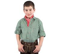 Isar-Trachten Trachtenhemd für Jungen - Kariertes Hemd in Grün, Größe 74, Kentkragen, Langarm, 100% Baumwolle, Trachten-Design, Frühling-Sommer 19