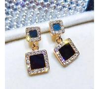 ISCBAFYX Sterlingsilber-Nadel-Ohrhänger für Damen, Schmuck, schwarzer quadratischer Strass-Kristall-Tropfen