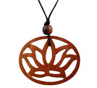 Island Piercings Halskette mit Lotus Blume Anhänger aus Holz längenverstellbar N326