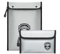 ISLANDSAFE Feuerfeste Dokumententasche, wasserdichte Geldtasche mit Reißverschluss, Aufbewahrungstasche für Wertsachen, A4, A5, Dokumentenmappe, Bargeld, Kreditkarte, Reisepass (grau, klein + groß)