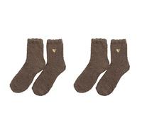 IsMoon Kuschelsocken 2 Paar Damen Plüsch Korallen Socken mit Liebe Herz Stickerei,Valentinstag Weiche Komfortable Winter Socken Home Flauschige Bett Socken Bodensocken Warme Wintersocke Frauen