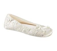 Isotoner Damen Ballerina Hausschuhe mit Frottee gefüttert und Rose Quilt Ballett Flach, Elfenbein, 9.5-10.5