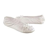 isotoner Damen Satin Ballerina Hausschuhe mit bestickter Perle, Weiß, 38/39 EU