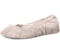 isotoner Damen Chevron Microterry Ballerina Slipper mit feuchtigkeitsableitendem Futter, Schleife und Wildledersohle für Komfort, taupe, 6.5-7.5
