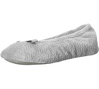 isotoner Damen Chevron Microterry Ballerina Slipper mit feuchtigkeitsableitendem Futter, Schleife und Wildledersohle für Komfort, hellgrau, 6.5-7.5