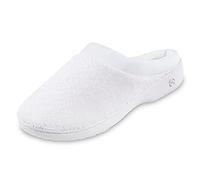 isotoner Damen Frottee und Satin Slip on Gepolsterte Slipper mit Memory Foam für Indoor/Outdoor Komfort, Weiss/opulenter Garten, 37.5/38 EU