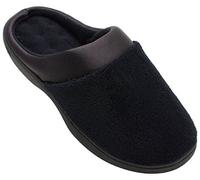 isotoner Damen-Hausschuhe aus Frottee und Satin, gepolstert, mit Memory-Schaum, für drinnen und draußen, Schwarz (schwarz), 35/36 EU