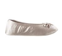 isotoner Damen Satin Ballerina Hausschuhe mit klassischer Schleife oder weicher Schleife und Wildledersohle, Sandfang, 8-9