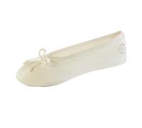 isotoner Damen Satin Ballerina Hausschuhe mit weicher Schleife und Wildledersohle, Cream, 5-6