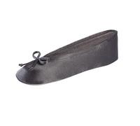 isotoner Damen Satin Ballerina Hausschuhe mit weicher Schleife und Wildledersohle, Mineral, 6.5-7.5
