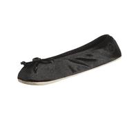 isotoner Damen Satin Ballerina Hausschuhe mit weicher Schleife und Wildledersohle, Schwarz, 9.5-10.5