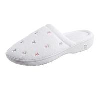Isotoner Damen Signature Frottee Blumenstickerei Slipper, White, 35.5/36 EU