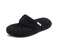 isotoner Gemütliche Damen-Hausschuhe aus Frottee-Strick, Joey-Thong-Hausschuhe mit verbessertem Fersenkissen, Schwarz, 6.5-7