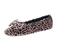 Isotoner Hausschuhe Ballerinas Damen ultrabequem, Ledersohle, großes Schleifendetail, 37/38 EU, Giraffe