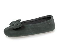 Isotoner Hausschuhe Ballerinas Damen ultrabequem, Ledersohle, großes Schleifendetail, 37/38 EU, Salbei